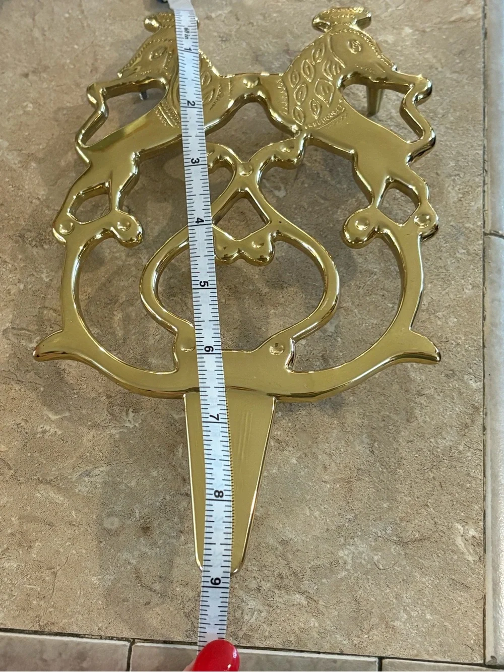 Brass Tone Double Lion Decorative Gold Trivet *